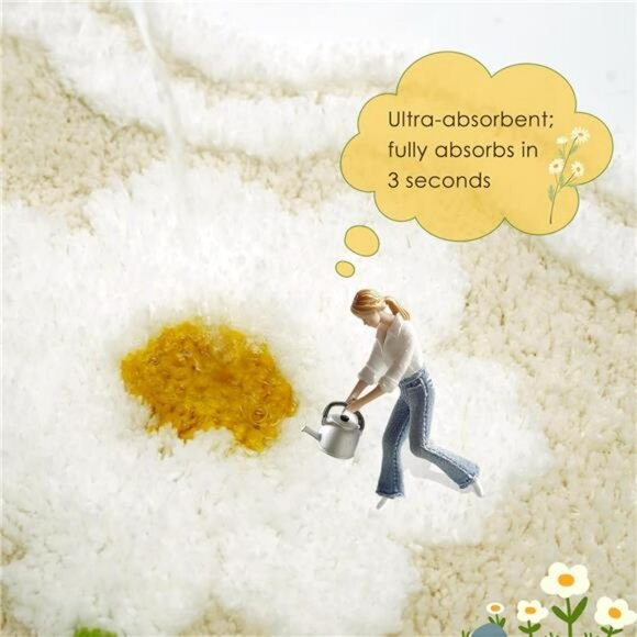 Floral Bathroom Rug Non Slip Beige Bath Mat Soft Absorbent Washable Shower Carpe - Picture 5 of 8